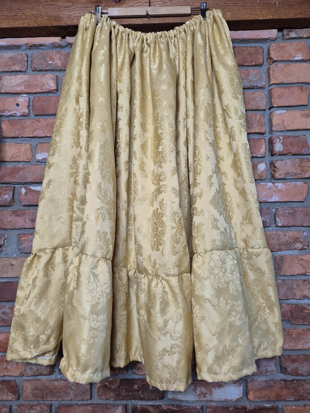 Handmade Vintage Gold Jacquard Maxi Skirt Elastic Waist Ruffle Hem Cottagecore - Picture 2 of 9